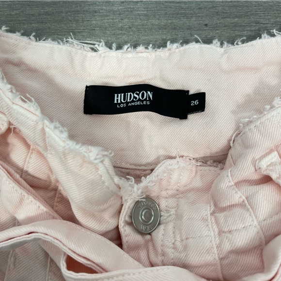 Hudson Jeans High Waisted Paperbag Shorts with Tie Belt Pea Linen Blend Pink 26 - Picture 7 of 14